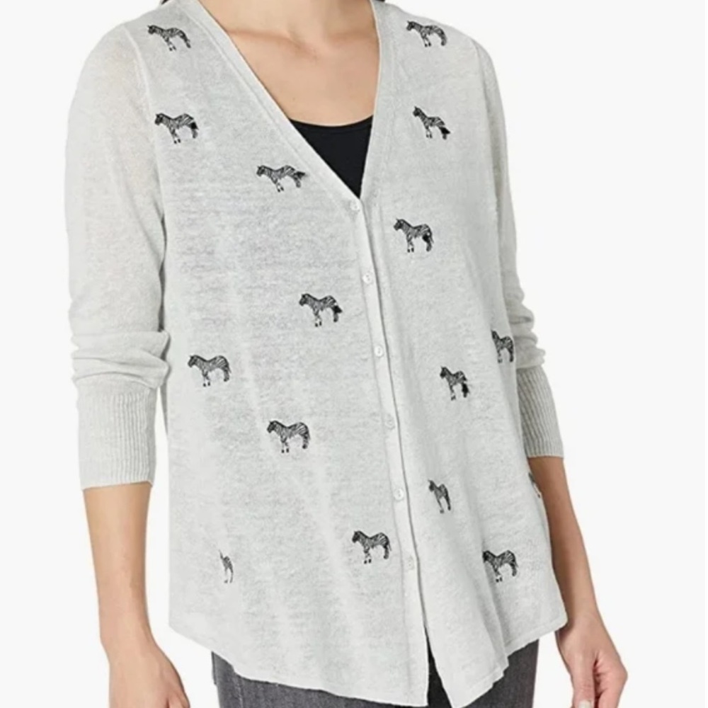 Nic + Zoe Embroidered Zebra Crossing Linen Blend Button Up Cardigan. Vneck. Ps — image 2 of 8